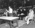 Local Union 12 - Children’s Camp (Walter P. Reuther speaking).-Left to Right:  Cyrus Marine, Charles Ballard, Rev. Harvey Keller, Rev. Wm. McGoldrick, Allie Perard, Richard Gosser. 1947
