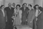 Victor Reuther, second from right; Walter Reuther, third from right; May Reuther, fifth from right.  "Walter and Victor Reuther on trip to Europe.