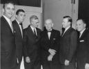 Left to Right:  Jack Curran, Congressman John M. Slack (D. W.Va.), James B. Carey, Congressman Cleveland M. Bailey (D. W.Va.), Walter Reuther, Miles Stanley (W.Va. State Feederation President.)-April 3, 1962