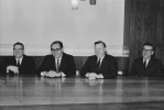 Left to Right:  Pat Greathouse, Emil Mazey, Walter Reuther, Leonard Woodcock.