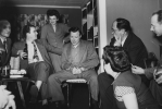 Walter Reuther discussing labor relations after the American Council on Productivity, which to place in Detroit on April 4, 1949.

Walter Reuther’s wife, May, is standing behind Walter.
