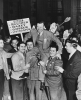 Walter Reuther and delegates celebrating after presidential re-election victory at the UAW-CIO Convention in Atlantic City N.J."November 12, 1947