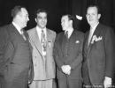 Walter Reuther at the UAW 10th Constitutional Convention in Atlantic City N.J."Lft to Right:  R.J. Thomas, Georges Addes, Walter Reuther, Richard Leonard."ca. 1946-