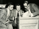 Left to right:  IUE President James Carey, Walter Reuther, and Victor Reuther at a congress of the International Confederation of Free Trade Unions held in Stockholm, Sweden."ca. 1953"