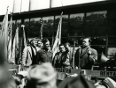 Walter Reuther addressing the crowd at the 1950 Chryser Strike."March 31, 1950"