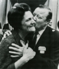 Long Beach, Calif., May 1966 REUTHER GETS 12TH TERM--A Hug and a kiss are in strore for Mrs. Walter Reuther as an overjoyed Mr. Reuther gets the news that he was reelected to his twelfth term as president of the United Auto Workers Union by acclamation.  Reuther, 59, firebrand of the United Auto Workers was elected at the union’s convention being held in Long Beach.