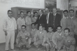 Walter Reuther with a group of Japanese auto workers during a trip to Japan.