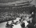 Walter Reuther speaking at a Ford Rally at Cobo Hall, Detroit, in 1967.-