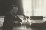 This photograph of Reuther was taken from the files of Local 685 of the Walter P. Reuther Collection.  Reuther spoke at the dedication of the new union hall on Sunday, Oct. 23, 1966.