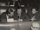 Walter Reuther in attendance at the ICFTU 1st Congress."L to R:  ?, Walter Reuther, Guy Nunn"December 7, 1949