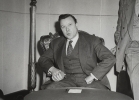Walter Reuther, President of the U.A.W.,- C.I.O., during his press conference held in Paris on December 12, 1949, following the London Labor Conference.  This press conference was organized by the European Office of the C.I.O."
