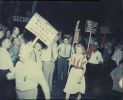 Delegates to a UAW convention demonstrating for the Reuther slate, undated.