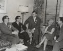 French newsmen confer with Walter Reuther of UAW.-Cleveland, April 4, 1951"Left to Right:-Daniel Benedite, Editor of left-wing Fran-Tireur-Robert Verdier, Publisher of Le Populaire, socialist paper-Walter Reuther-Marie-Louise Gazier, wife of French Minister of Information and member of Socialist Party.-Georges Paques, Cheif of Information Services, French Productivity Center.